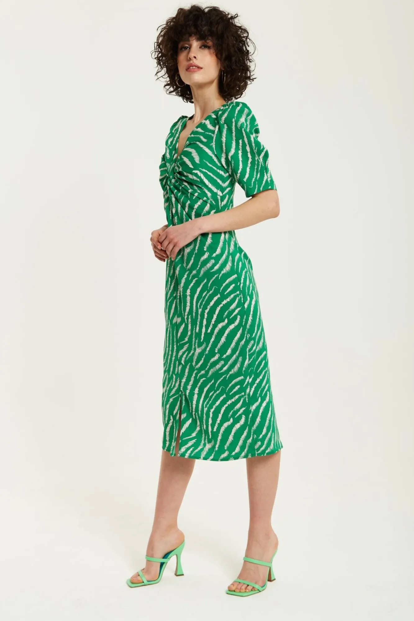 Midi Dresses^Liquorish Zebra Print Knot Front Midi Dress Green