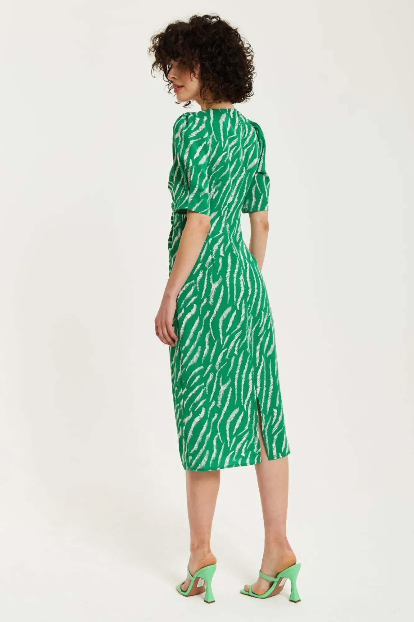 Midi Dresses^Liquorish Zebra Print Knot Front Midi Dress Green