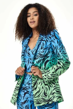 Outerwear^Liquorish Zebra Print Ombre Blazer In Blue And Green Bluegreen