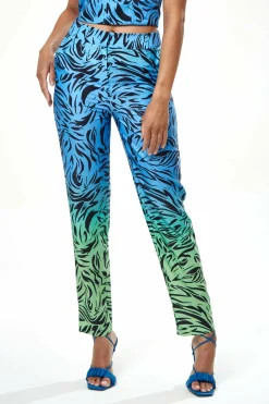 Trousers^Liquorish Zebra Print Ombre Trosuers In Blue And Green Bluegreen