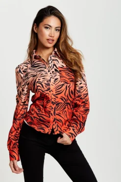Blouses^Liquorish Zebra Print Shirt With Accentuated Collar Detail Orangenude