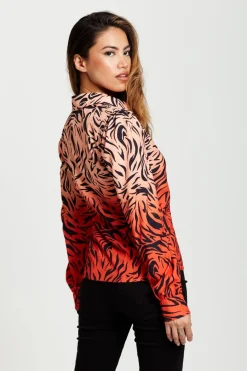 Blouses^Liquorish Zebra Print Shirt With Accentuated Collar Detail Orangenude