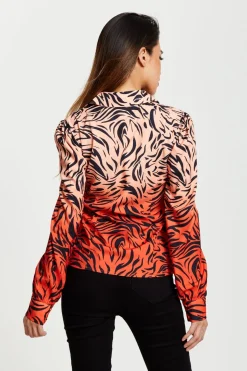 Blouses^Liquorish Zebra Print Shirt With Accentuated Collar Detail Orangenude