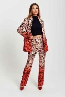 Outerwear^Liquorish Zebra Print Suit Blazer In Orange And Nude Orangenude