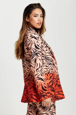 Outerwear^Liquorish Zebra Print Suit Blazer In Orange And Nude Orangenude