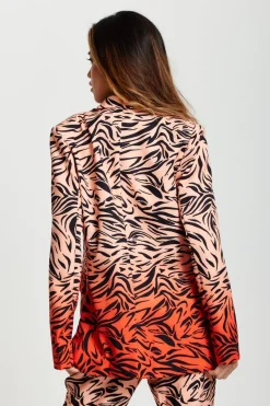 Outerwear^Liquorish Zebra Print Suit Blazer In Orange And Nude Orangenude