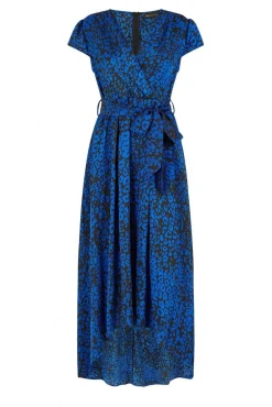 Midi Dresses^Mela London Animal Print Dip Hem Midi Wrap Dress Blue
