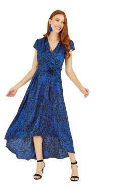 Midi Dresses^Mela London Animal Print Dip Hem Midi Wrap Dress Blue
