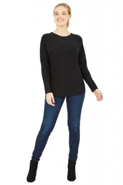 Jumpers^Mela London Batwing Jumper With Sparkly Neckline Black
