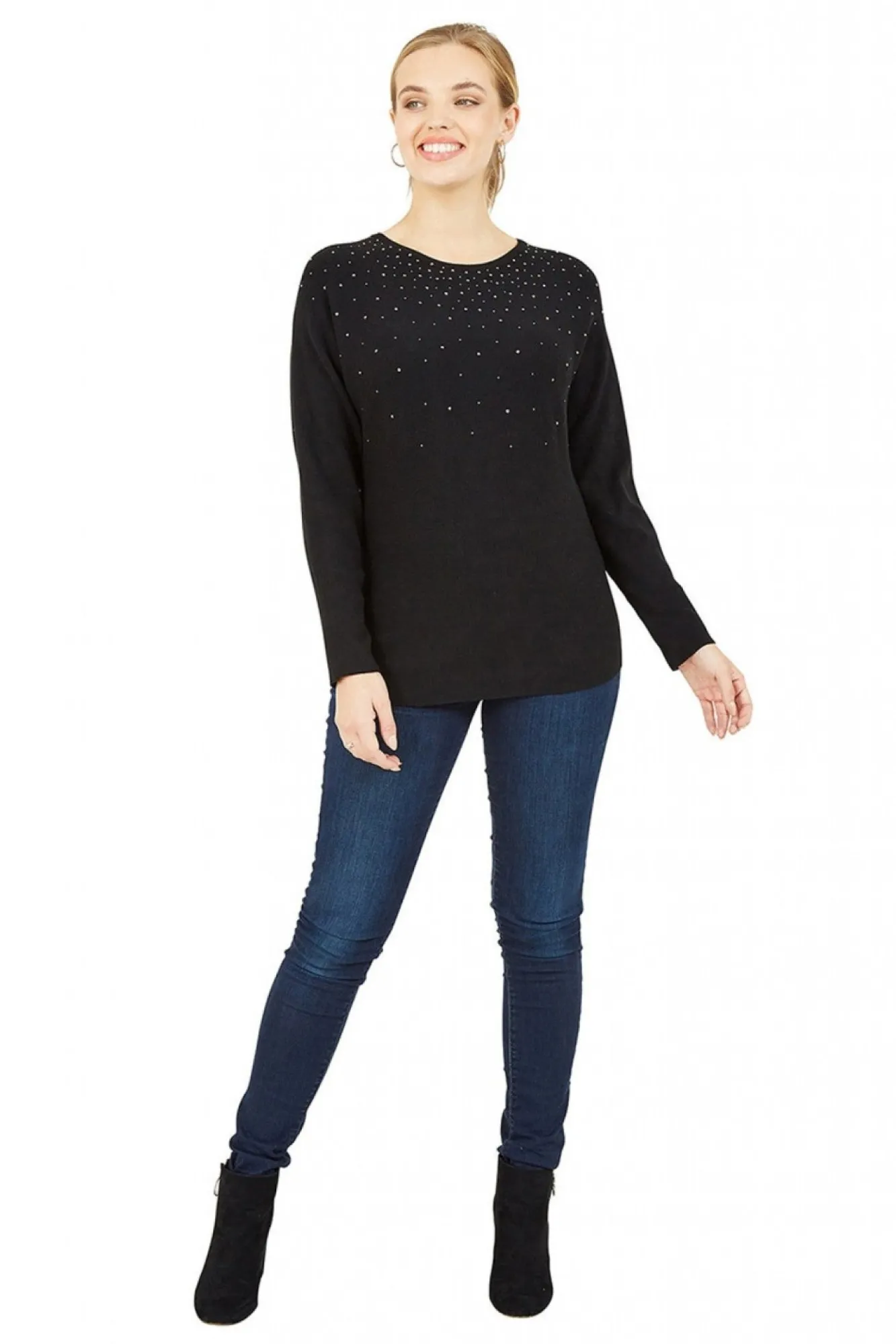 Jumpers^Mela London Batwing Jumper With Sparkly Neckline Black