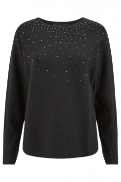 Jumpers^Mela London Batwing Jumper With Sparkly Neckline Black