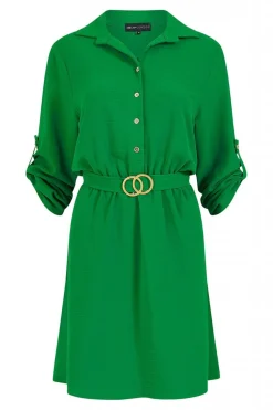 Mini Dresses^Mela London Belted Shirt Dress With Gold Buckle Green