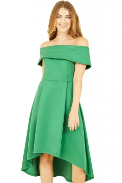 Mini Dresses^Mela London Bright Bardot Dipped Hem Dress Green