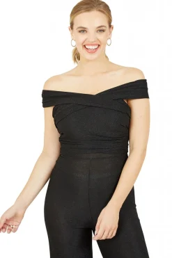 Jumpsuits^Mela London Crossover Bardot Jumpsuit Black
