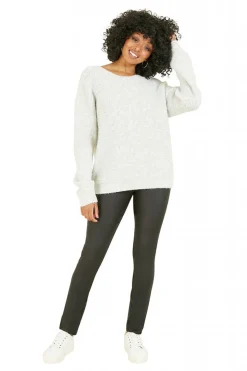 Jumpers^Mela London Diamante Button Knitted Jumper Grey