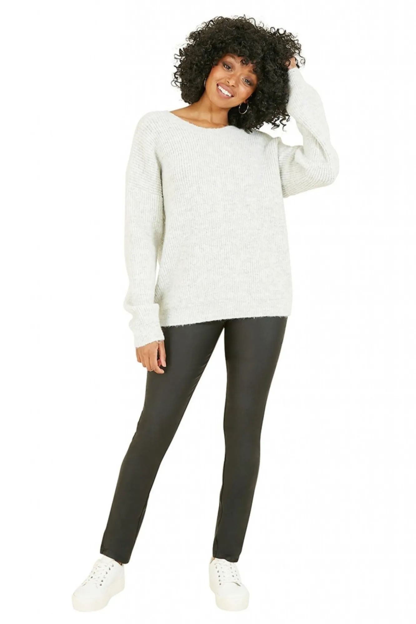 Jumpers^Mela London Diamante Button Knitted Jumper Grey