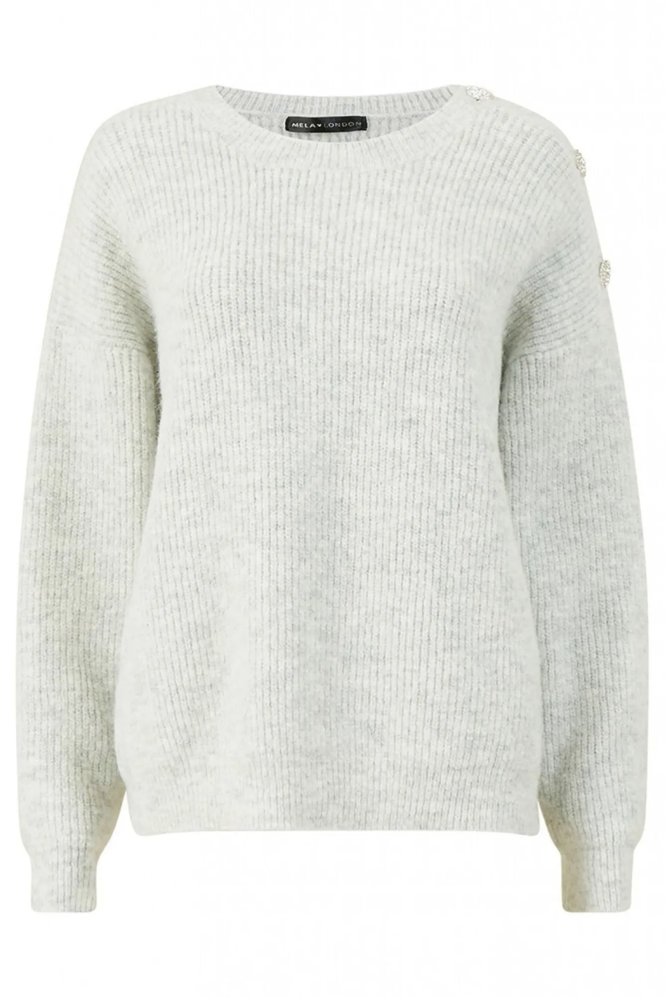 Jumpers^Mela London Diamante Button Knitted Jumper Grey