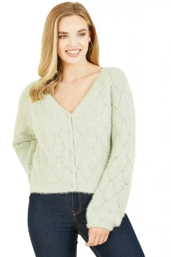 Cardigans^Mela London Diamond Stitch Knitted Cardigan Green