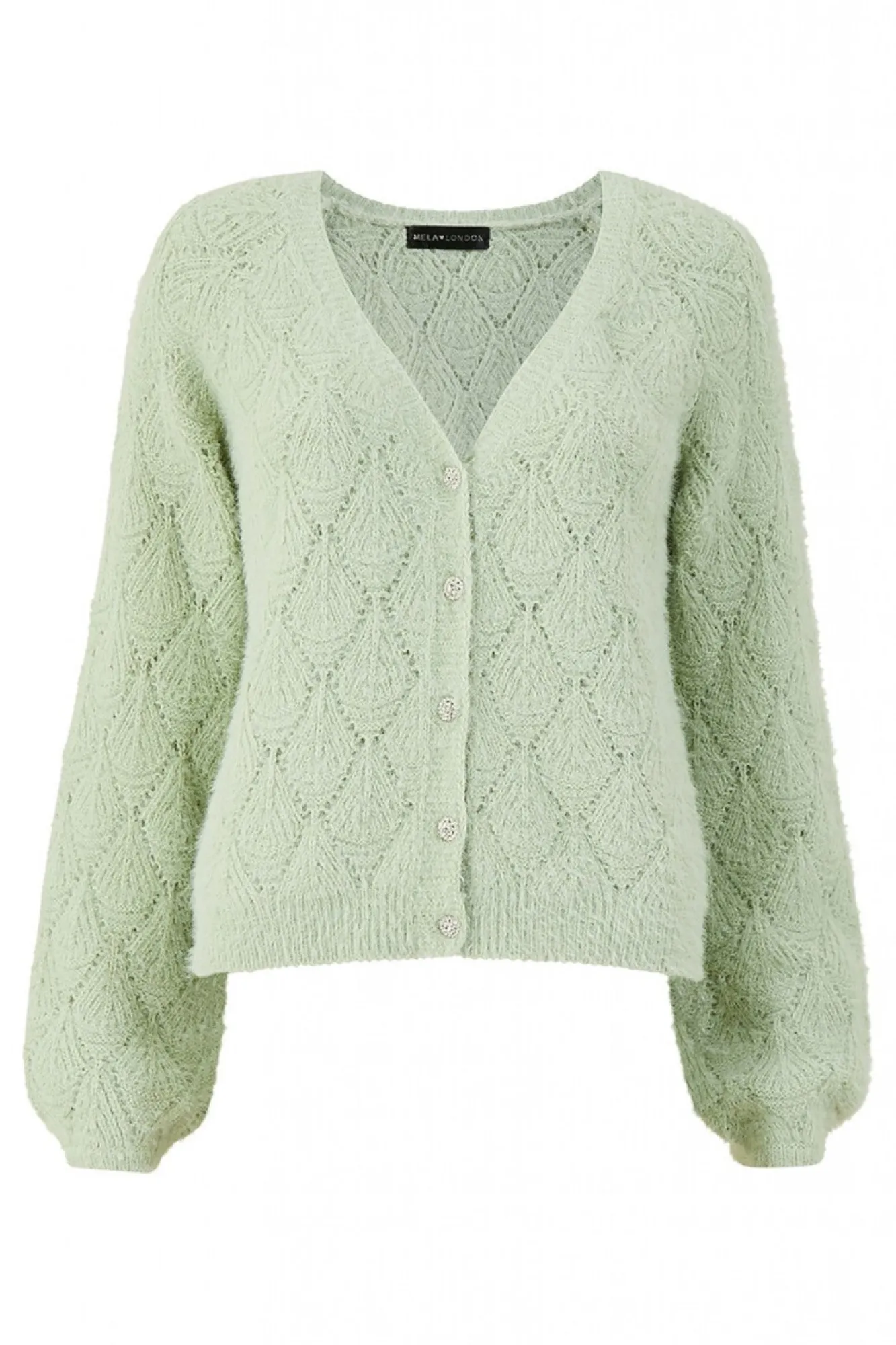Cardigans^Mela London Diamond Stitch Knitted Cardigan Green