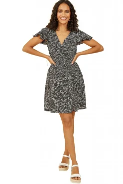 Mini Dresses^Mela London Ditsy Daisy Print Skater Dress Black