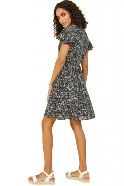 Mini Dresses^Mela London Ditsy Daisy Print Skater Dress Black