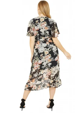 Mini Dresses^Mela London Floral High Low Wrap Dress Black