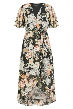 Mini Dresses^Mela London Floral High Low Wrap Dress Black
