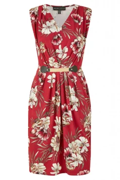 Mini Dresses^Mela London Floral Jersey Pocket Dress With Gold Bar Det Red