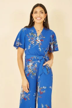 Jumpsuits^Mela London Floral Print Jumpsuit With Angel Sleeves Blue