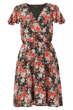 Mini Dresses^Mela London Floral Wrap Over Dress Red