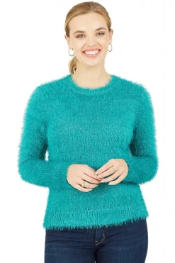Jumpers^Mela London Fluffy Jumper With Sequins Teal