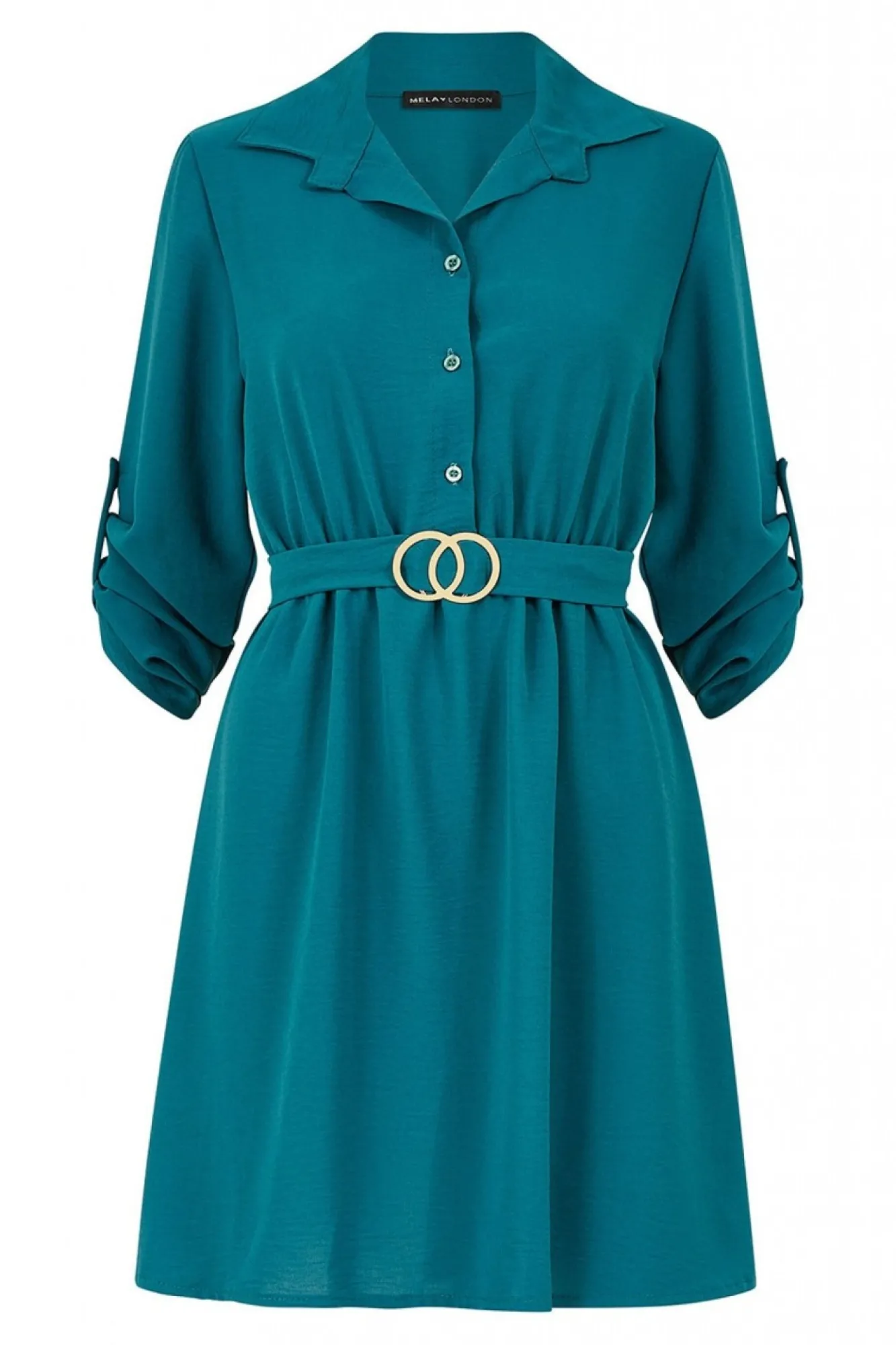 Mini Dresses^Mela London Gold Buckle Shirt Dress Blue