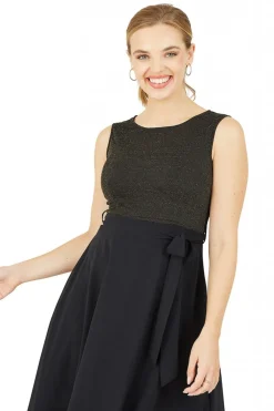 Mini Dresses^Mela London Gold Sparkle Dress With Woven Skirt Black