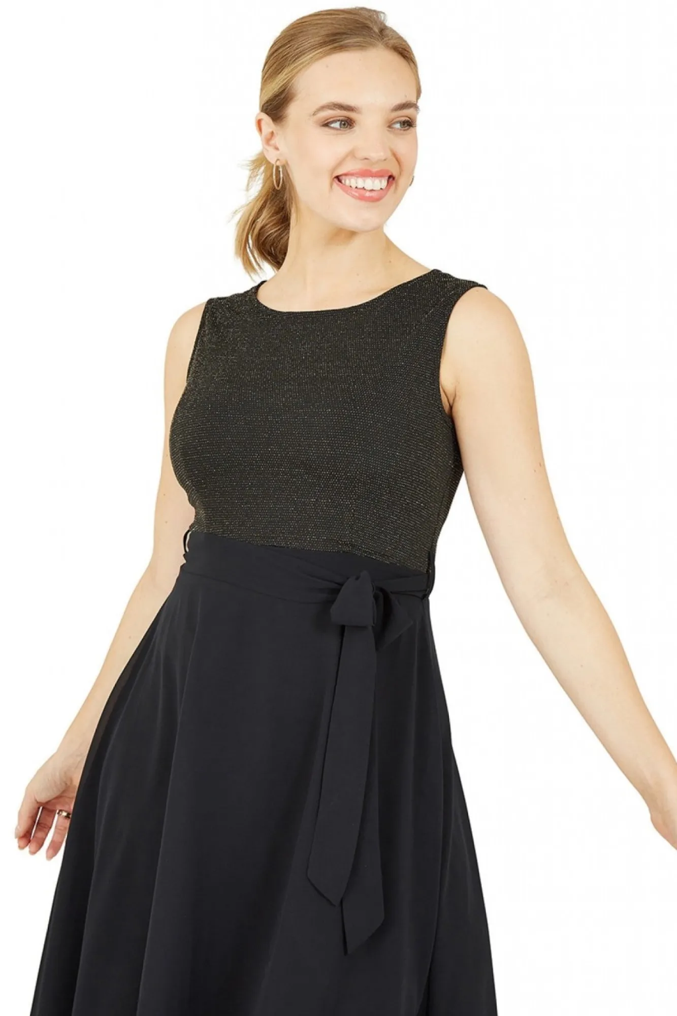 Mini Dresses^Mela London Gold Sparkle Dress With Woven Skirt Black