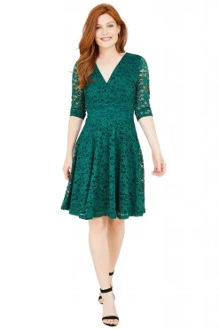 Mini Dresses^Mela London Lace Skater Dress Green