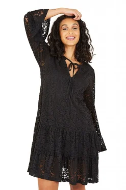 Mini Dresses^Mela London Lace Smock Dress Black
