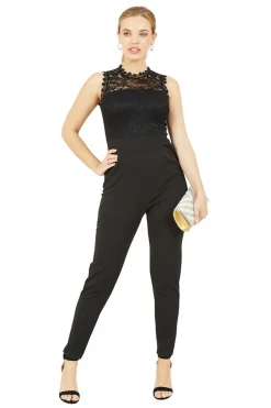 Jumpsuits^Mela London Lace Stretch Fitted Jumpsuit Black