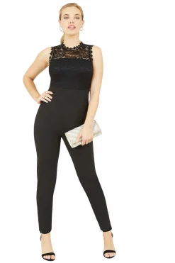Jumpsuits^Mela London Lace Stretch Fitted Jumpsuit Black