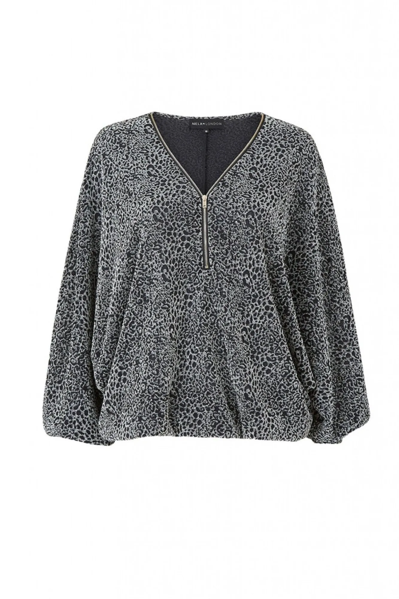 Blouses^Mela London Leopard Zip Top Silver