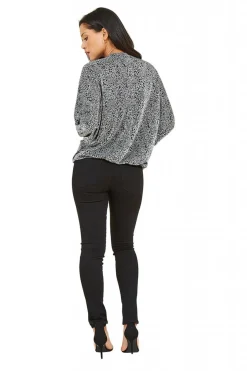 Blouses^Mela London Leopard Zip Top Silver