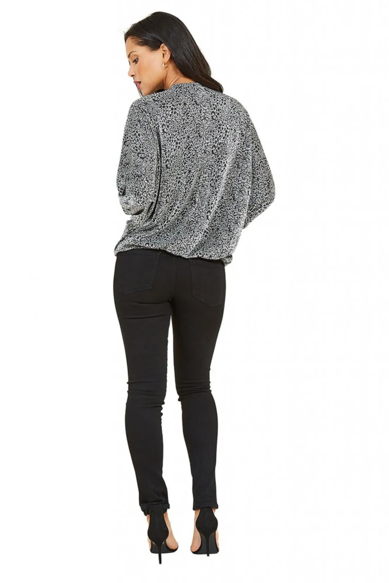 Blouses^Mela London Leopard Zip Top Silver