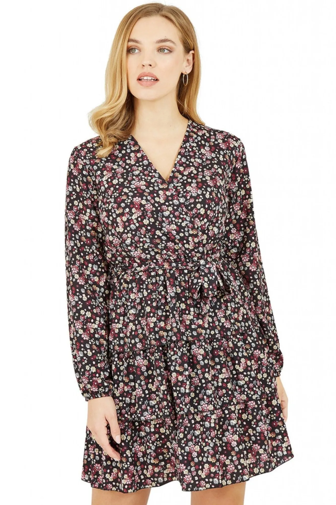 Mini Dresses^Mela London Mela Ditsy Flower Wrap Frill Dress Black