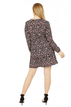 Mini Dresses^Mela London Mela Ditsy Flower Wrap Frill Dress Black