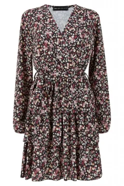 Mini Dresses^Mela London Mela Ditsy Flower Wrap Frill Dress Black