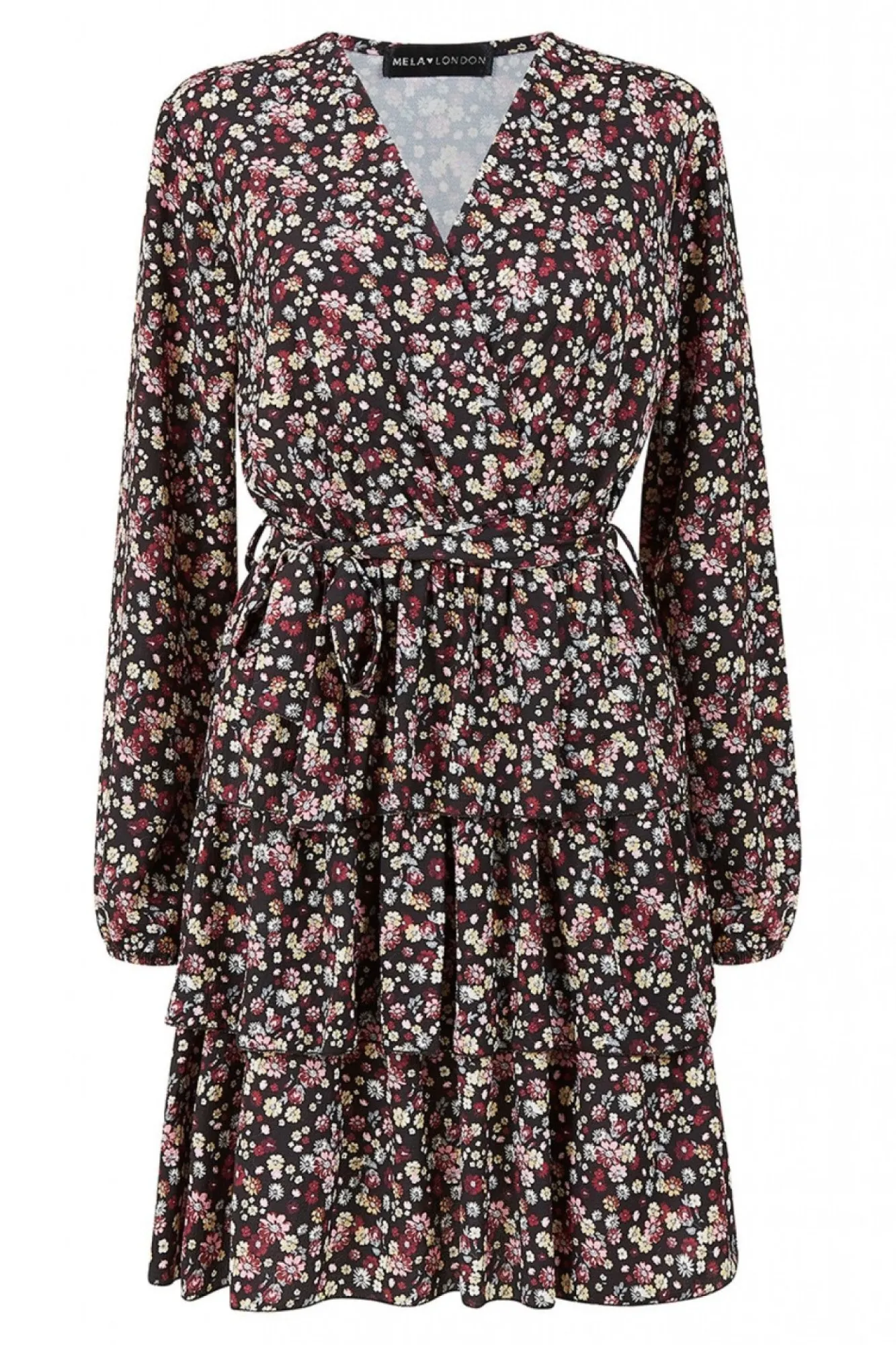 Mini Dresses^Mela London Mela Ditsy Flower Wrap Frill Dress Black