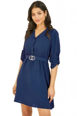 Mini Dresses^Mela London Navy Belted Shirt Dress Blue