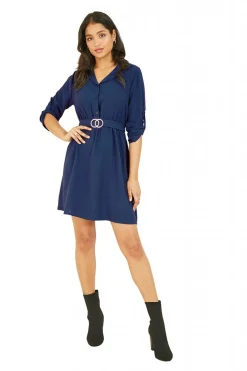 Mini Dresses^Mela London Navy Belted Shirt Dress Blue