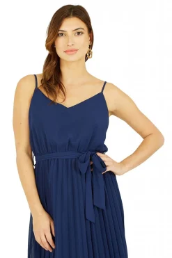 Midi Dresses^Mela London Navy Pleated Strappy Midi Dress Blue
