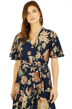 Midi Dresses^Mela London Navy Winter Floral Wrap Midi Dress Blue