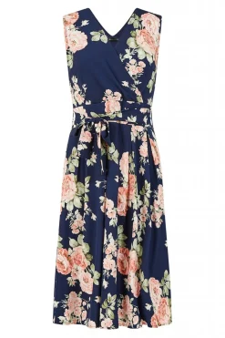 Mini Dresses^Mela London Rose Printed Wrap Over Sleeveless Skater Dress Blue